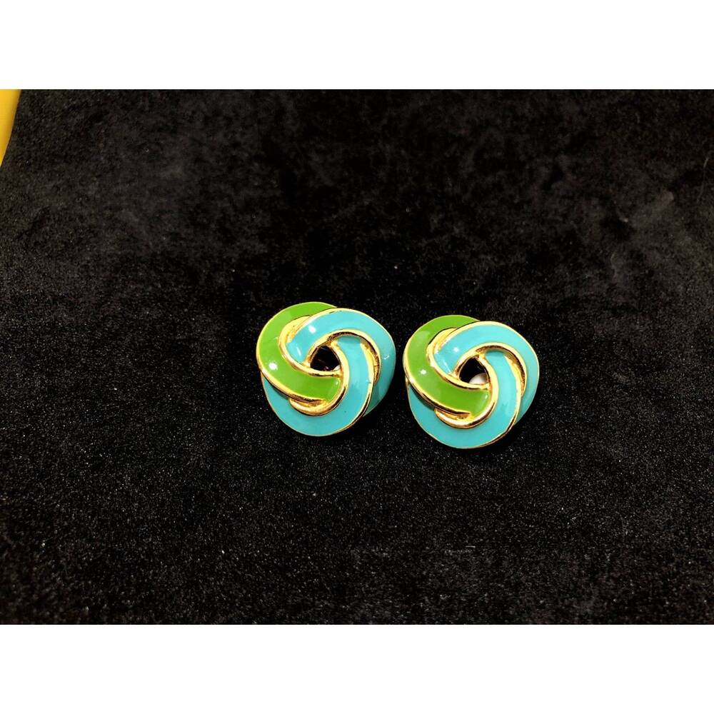 Donald Stannard Vintage Knot Enamel Clip On Earrings Vintage Designer Jewelry